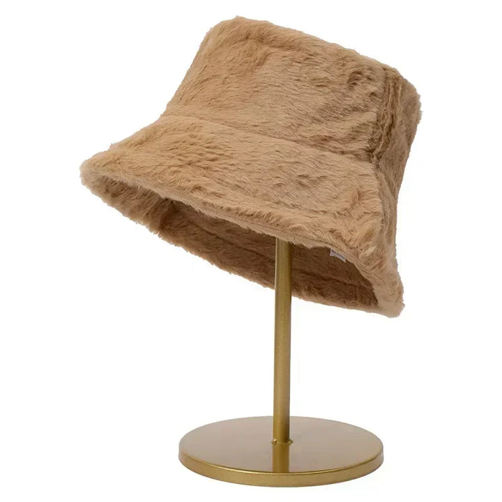 Moderner Damen Bucket-Hut aus Kunstpelz, stilvoll, warm und bequem.