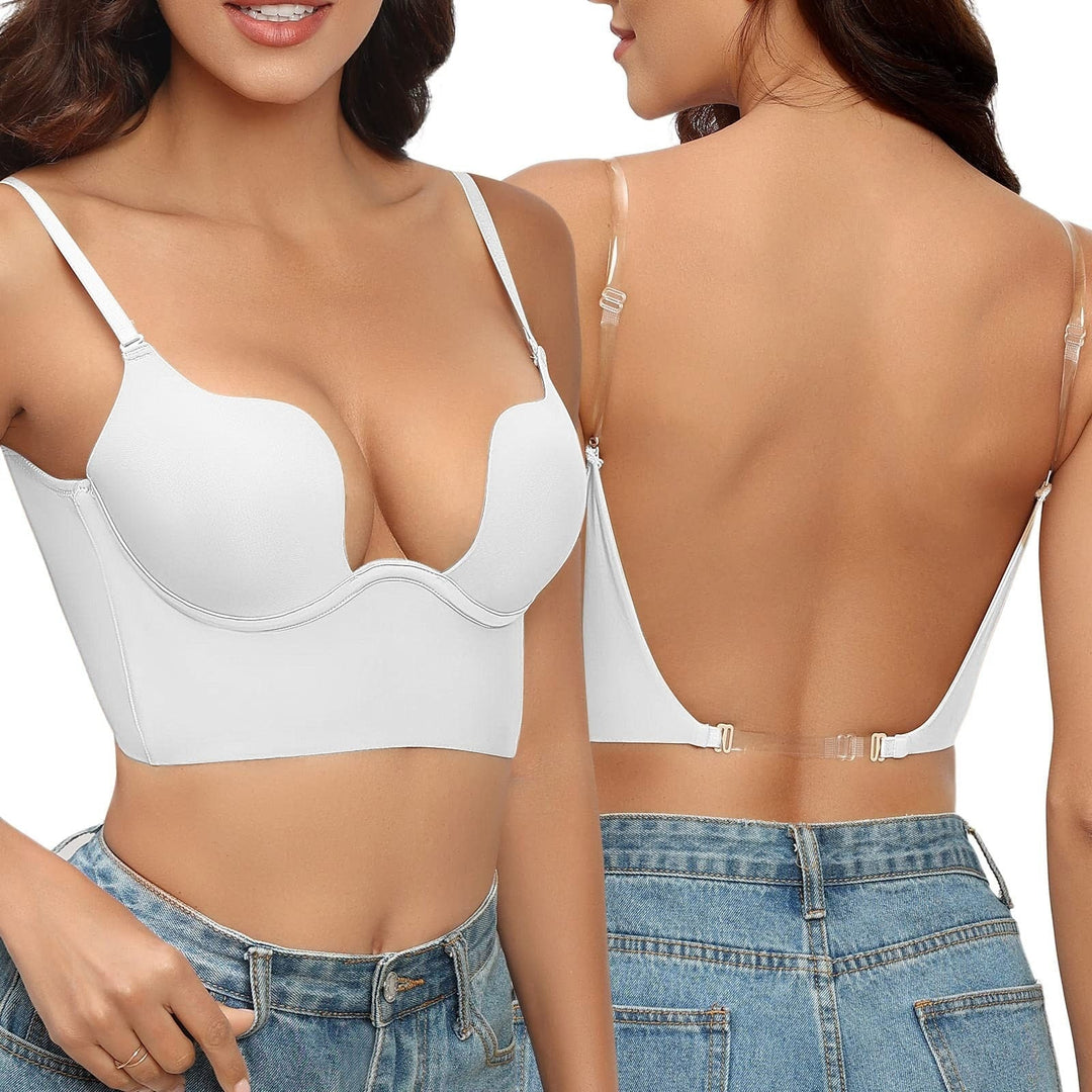 Damen Rückenfreier Push-up BH, nahtlos & unsichtbar. Ideal für tiefe Ausschnitte & festliche Kleider. Komfort Lingerie.