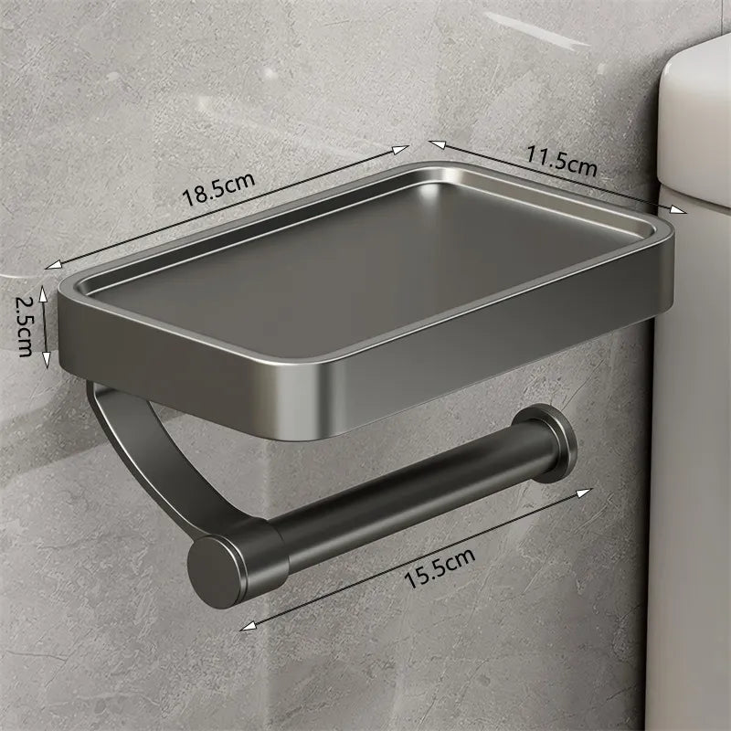Moderner WC-Rollenhalter mit integrierter Ablage. Praktische Organisation für Ihr Badezimmer aus Edelstahl.