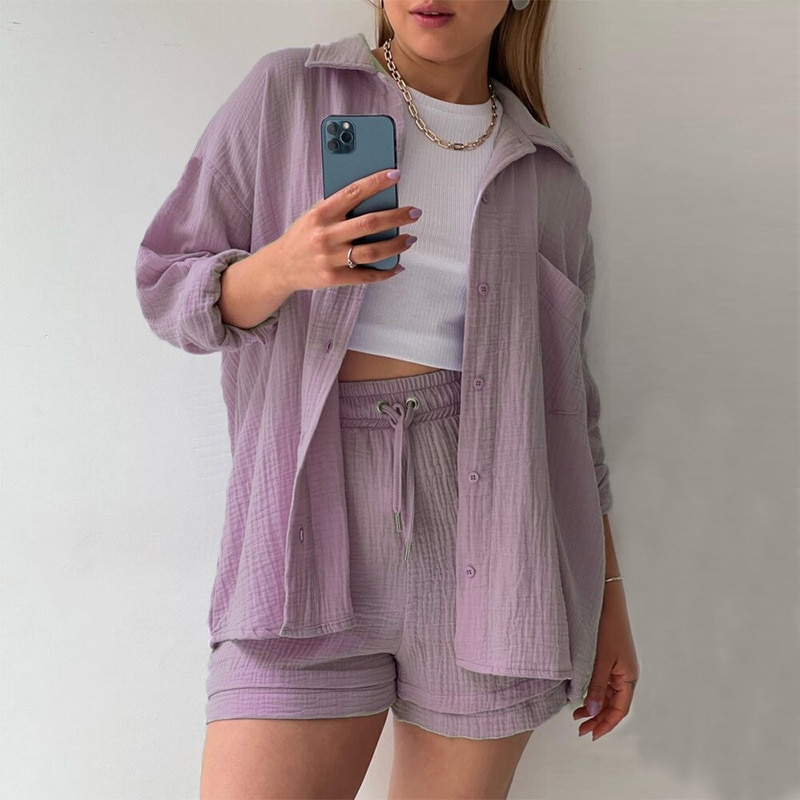 Damen Sommer Set Bluse & Shorts für heisse Tage, luftig-leichtes Outfit, perfekt für Freizeit & Strand.