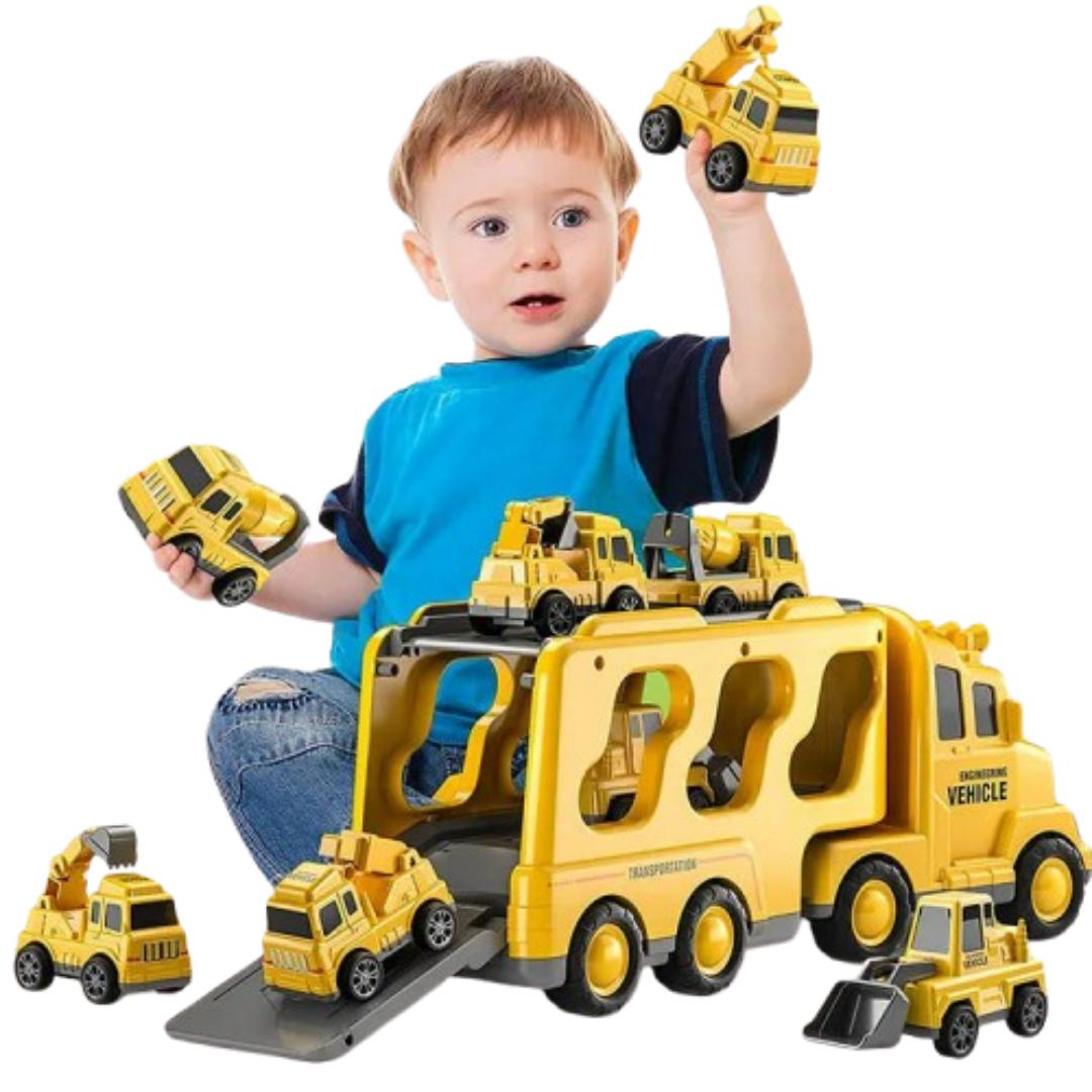 Spielzeug-LKW für Kinder: Transporter mit hellen Lichtern, Soundeffekten & bunten Spielzeugautos.