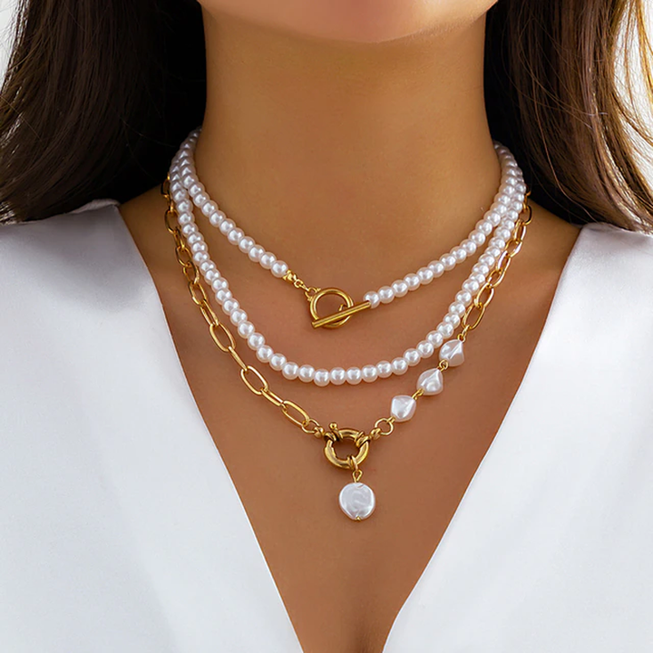 Luxuriöse Damen Perlenkette, mehrschichtiges Design, perfektes Geschenk für modebewusste Frauen.