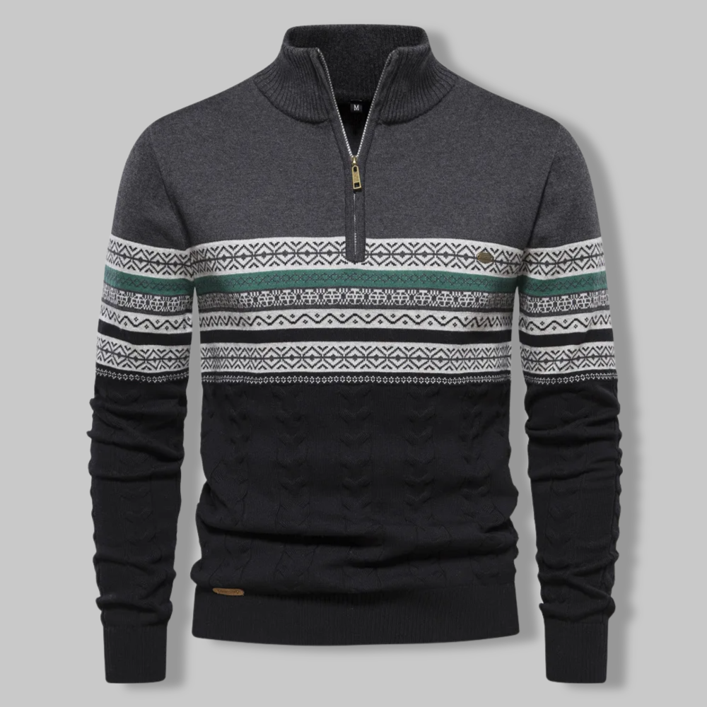 Herren Freizeit-Zip-Pullover, gestreift, weich & warm, elegant für Herbst- und Winteroutfits.