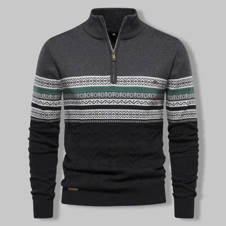 Herren Freizeit-Zip-Pullover, gestreift, weich & warm, elegant für Herbst- und Winteroutfits.