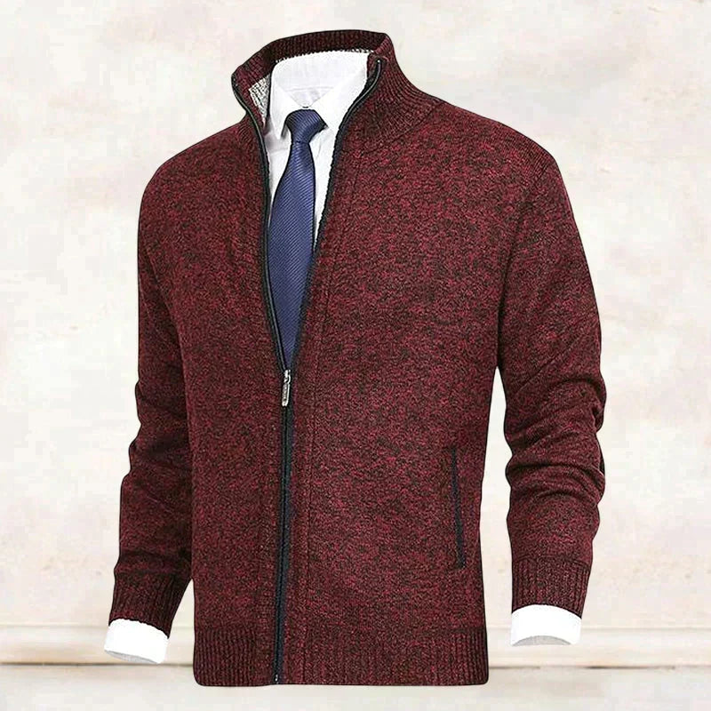 Trendige Herren-Strickweste mit durchgehendem Zipper; Must-have für entspannte & stilvolle Herbst-Outfits.