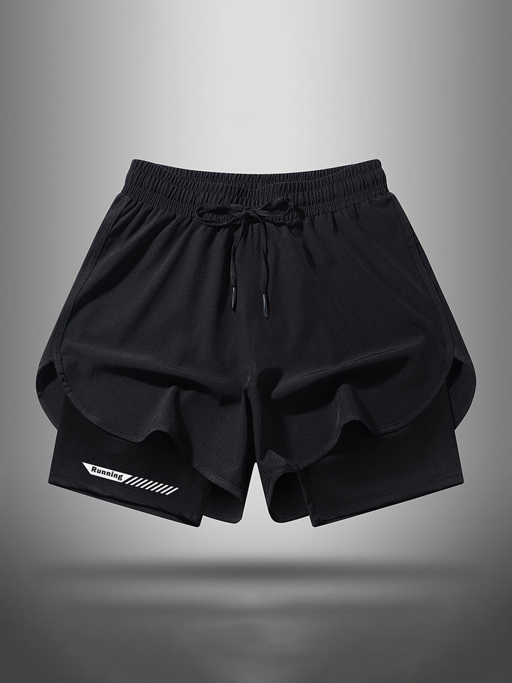 Moderne Herren Trainingsshorts 2-in-1, ideal für Sport und Athleisure, mit integrierter Kompressionshose.