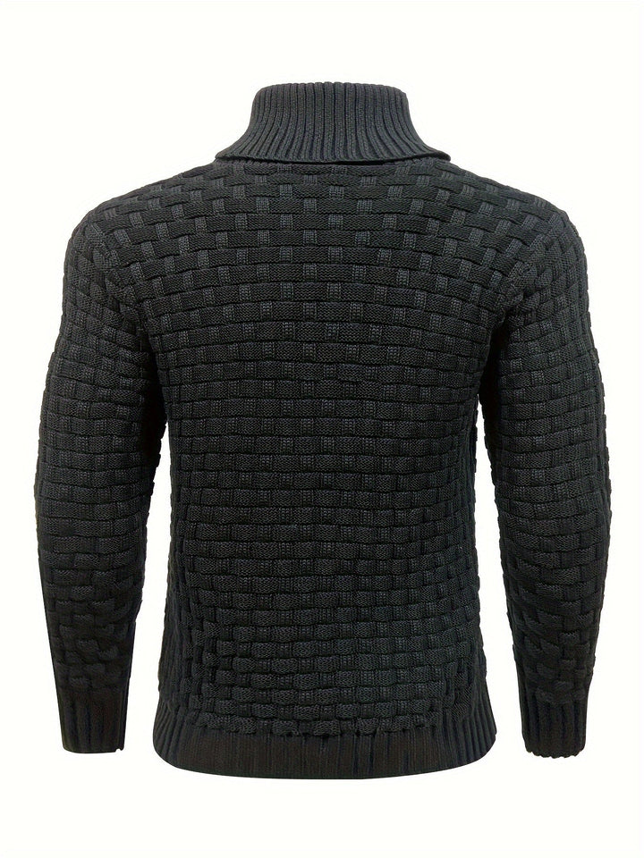 Eleganter Männer Pullover: Schalkragen, Waffelstruktur. Warmer Langarm für Wintertage.