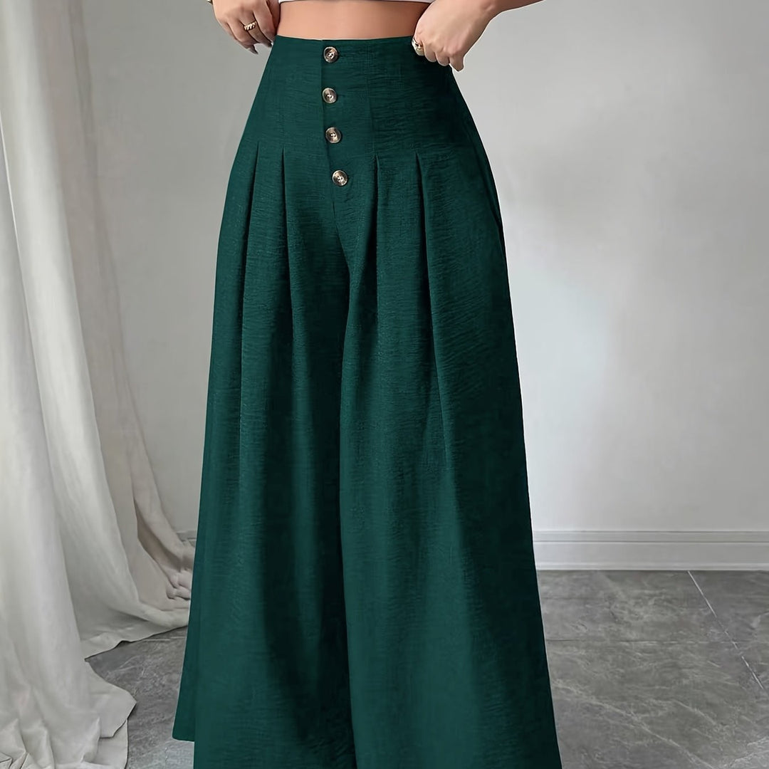 Business & Freizeit: Damen Weitbein Hose High-Waist, Falten, Knopfdetail, elegant & bequem.