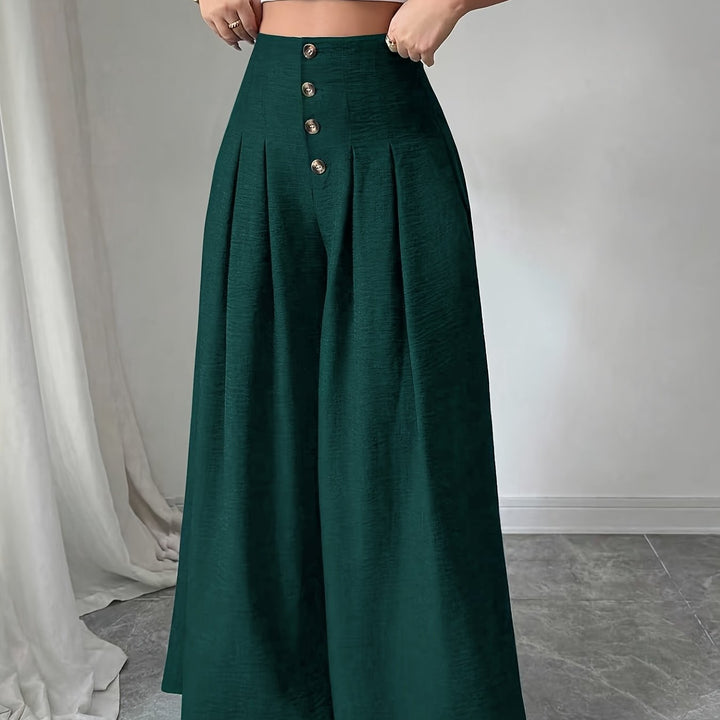 Business & Freizeit: Damen Weitbein Hose High-Waist, Falten, Knopfdetail, elegant & bequem.