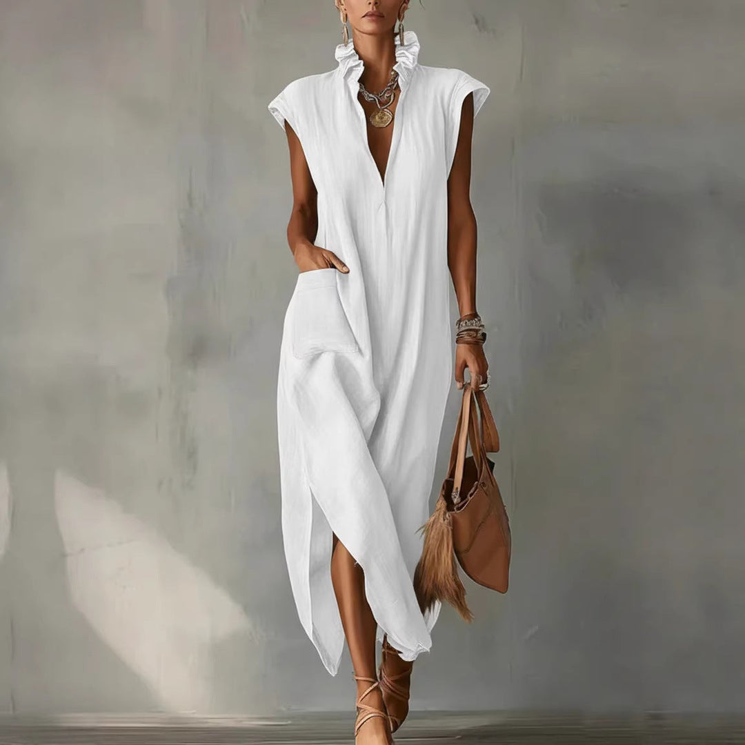 Damen ärmelloses Midi Hemdkleid in lockerer Passform, vielseitiges Sommerkleid für Freizeit & Alltag.