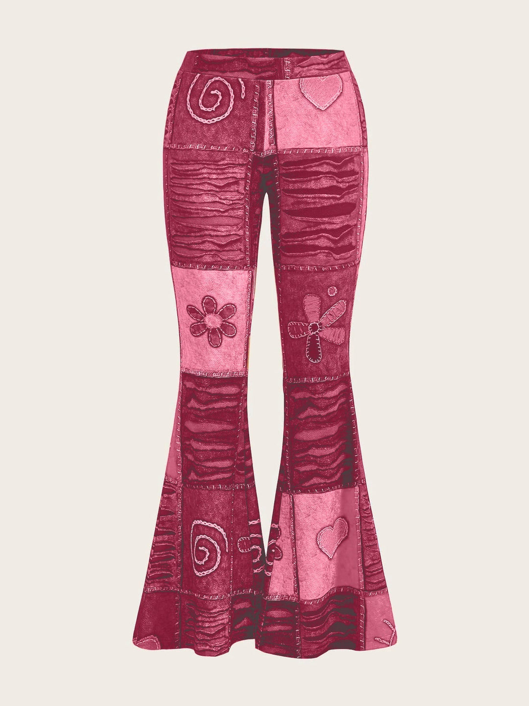 Damen Bootcut-Hose mit abstraktem Print & mittelhohem Bund. Stilvolle Mode für Frühling/Sommer.