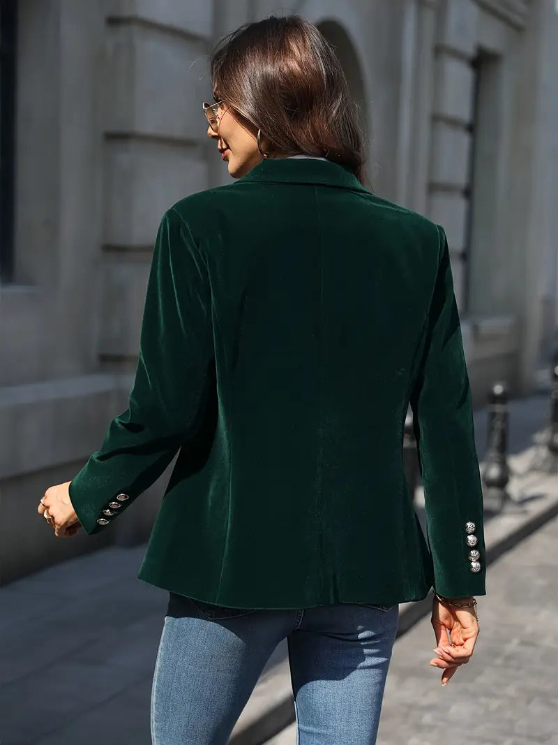 Blauer Damen Blazer, klassischer Schnitt, Ein-Knopf, Must-have für eine elegante Garderobe.
