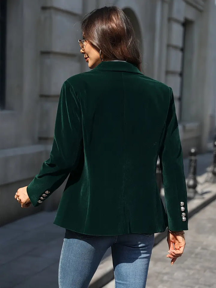 Blauer Damen Blazer, klassischer Schnitt, Ein-Knopf, Must-have für eine elegante Garderobe.