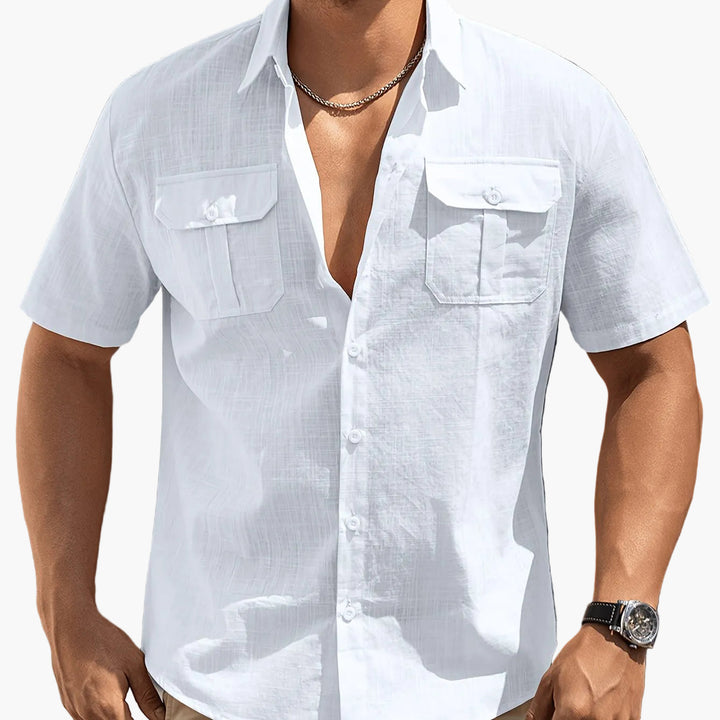 Rosa Casual Herren Kurzarmhemd, atmungsaktiv und weich, ideal für einen entspannten Sommertag.