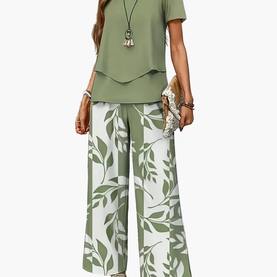 Vielseitiges Damen Sommer Set: Elegant-lässige weite Hose & Kurzarmshirt für diverse Anlässe.