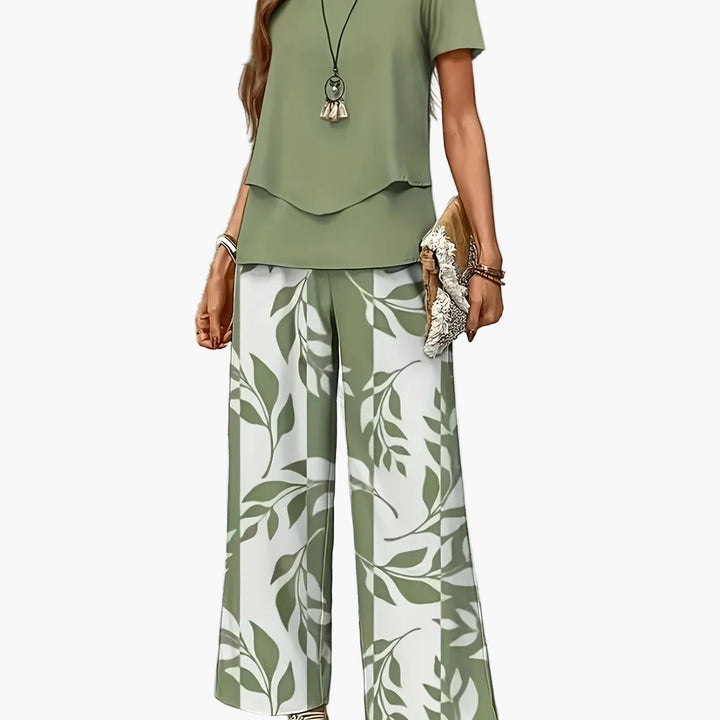 Vielseitiges Damen Sommer Set: Elegant-lässige weite Hose & Kurzarmshirt für diverse Anlässe.
