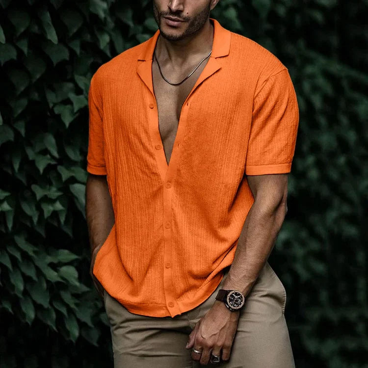 Aktuelles Herren Freizeithemd Kurzarm mit Knopfleiste, ideal für den Sommer-Look. Sehr atmungsaktiv.