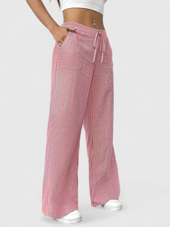 Damen Wide-Leg Hose mit bequemem Elastikbund & praktischen Taschen für stilvolle Freizeitlooks & Frühling/Sommer.