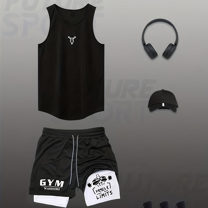 Herren Tanktop und Shorts Sportset. Optimal für Fitnessaktivitäten und Workout im Freien.