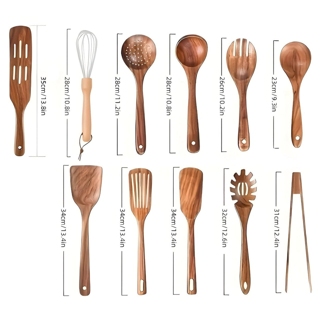 Vielseitiges 11-teiliges Holz Küchenutensilien-Set. Hitzebeständige Kochlöffel und Spatel für jede Küche.