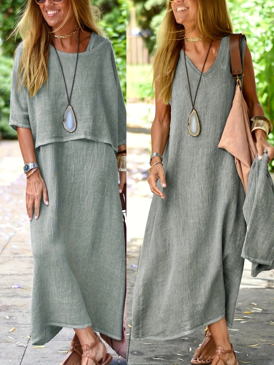 Damen Boho Maxikleid Set, Zweiteiler Sommerkleid, bequem & stilvoll für Strandurlaub.