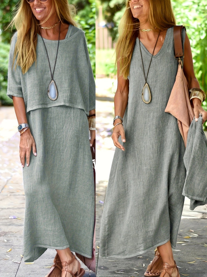 Damen Boho Maxikleid Set, Zweiteiler Sommerkleid, bequem & stilvoll für Strandurlaub.