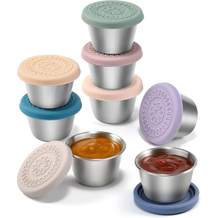 Edelstahl Saucenbecher auslaufsicher, 6er-Set für Dips & Dressings. Ideal für Lunchbox & Picknick.