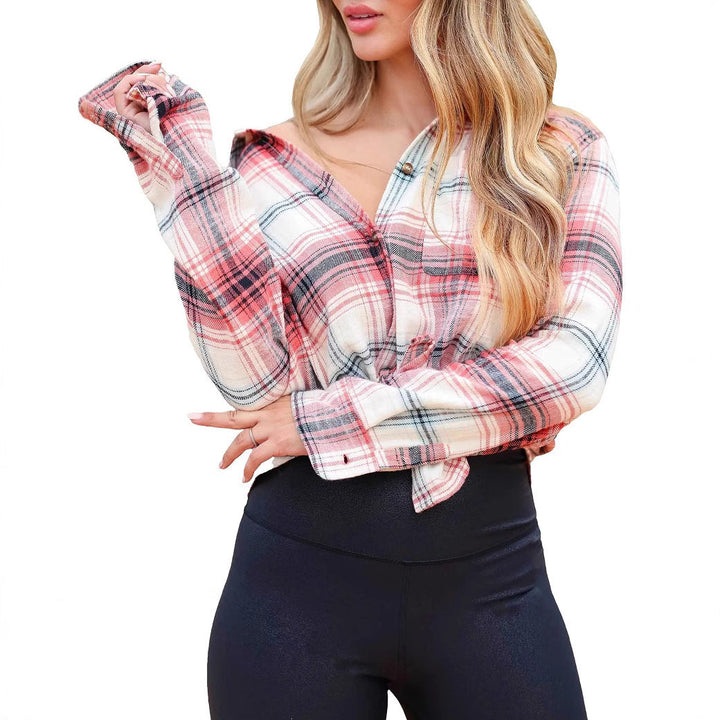 Damen Kariert Langarm Overshirt mit Brusttasche, stylish für jeden Tag.