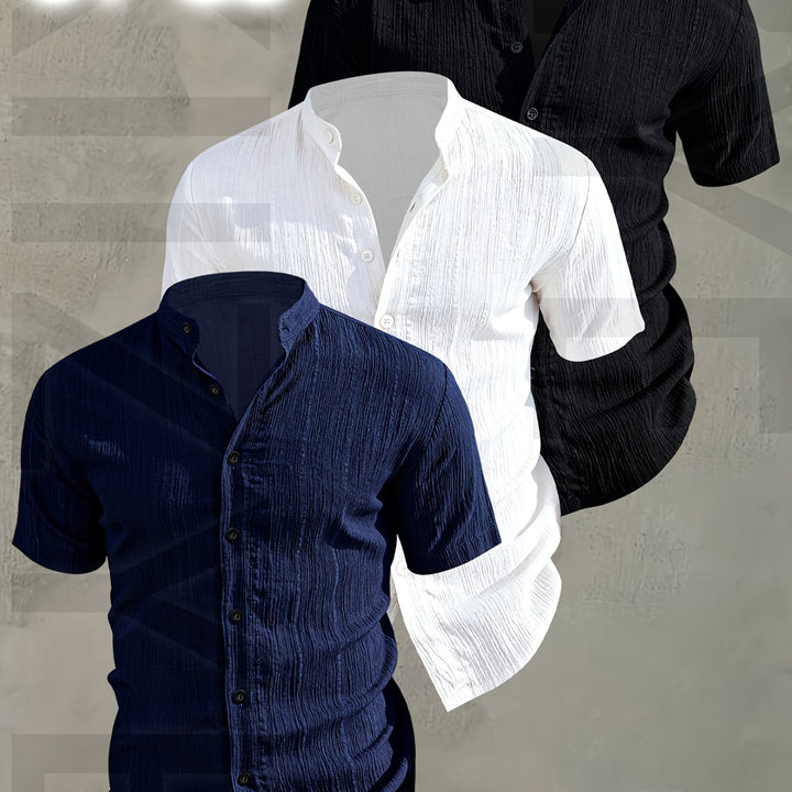 Bequeme Herren Sommerhemden im 3er-Pack mit elegantem Stehkragen; perfekt für Casual-Looks.