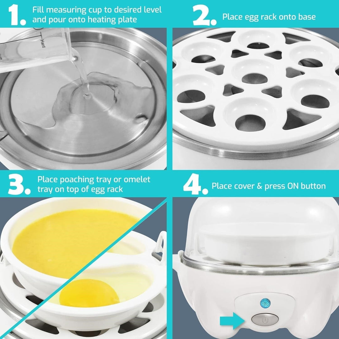 Schwarzer Eierkocher für 7 Eier & Omelett, mit Abschaltautomatik, ideal für Frühstück.