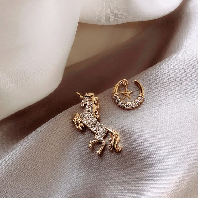 Einzigartige Einhorn Ohrringe für Damen, glitzernd. Süße Tier-Ohrstecker aus Edelstahl.