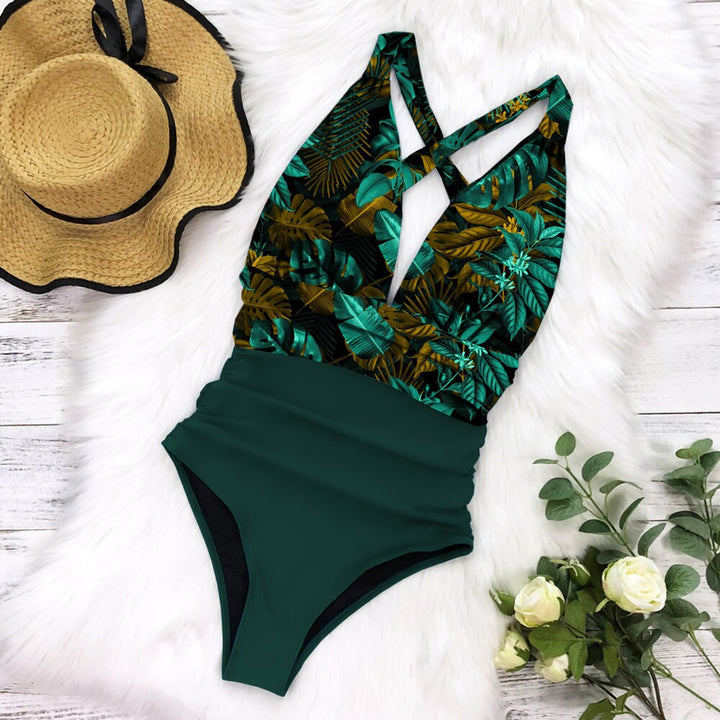Sommerlicher Damen Badeanzug mit Streifen und V-Ausschnitt. Perfekt für Pool & Urlaub.