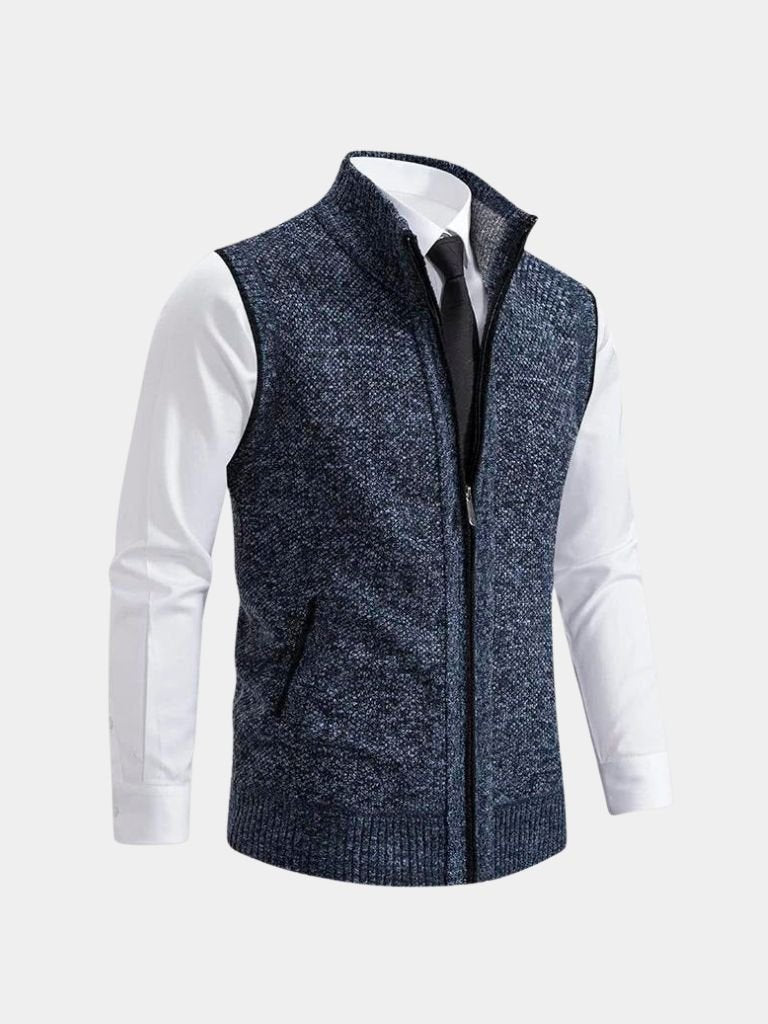 Herren Gilet mit Reißverschluss, perfekt für Business Casual. Eleganter, minimalistischer Schnitt in Schwarz.
