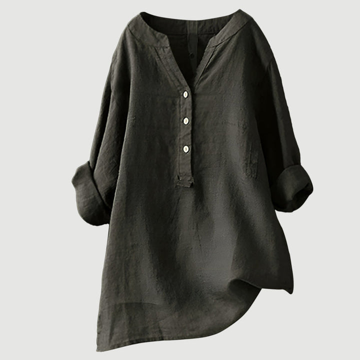 Komfortable Damen Bluse mit V-Ausschnitt, Knopfleiste und Langarm, stilvoll und super bequem.