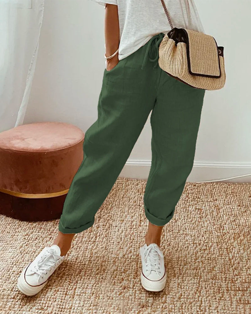 Vielseitige Damen High Waist Hose: elegant, atmungsaktiv, schweißhemmend. Ideal für Freizeit & Büro.