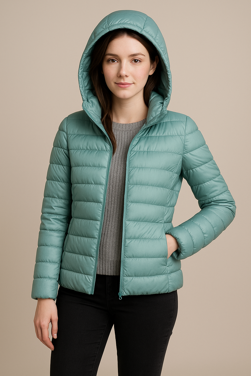 Moderne Damen Kapuzenjacke, gesteppt und warm gefüttert. Ideale Freizeitjacke für die Übergangszeit.