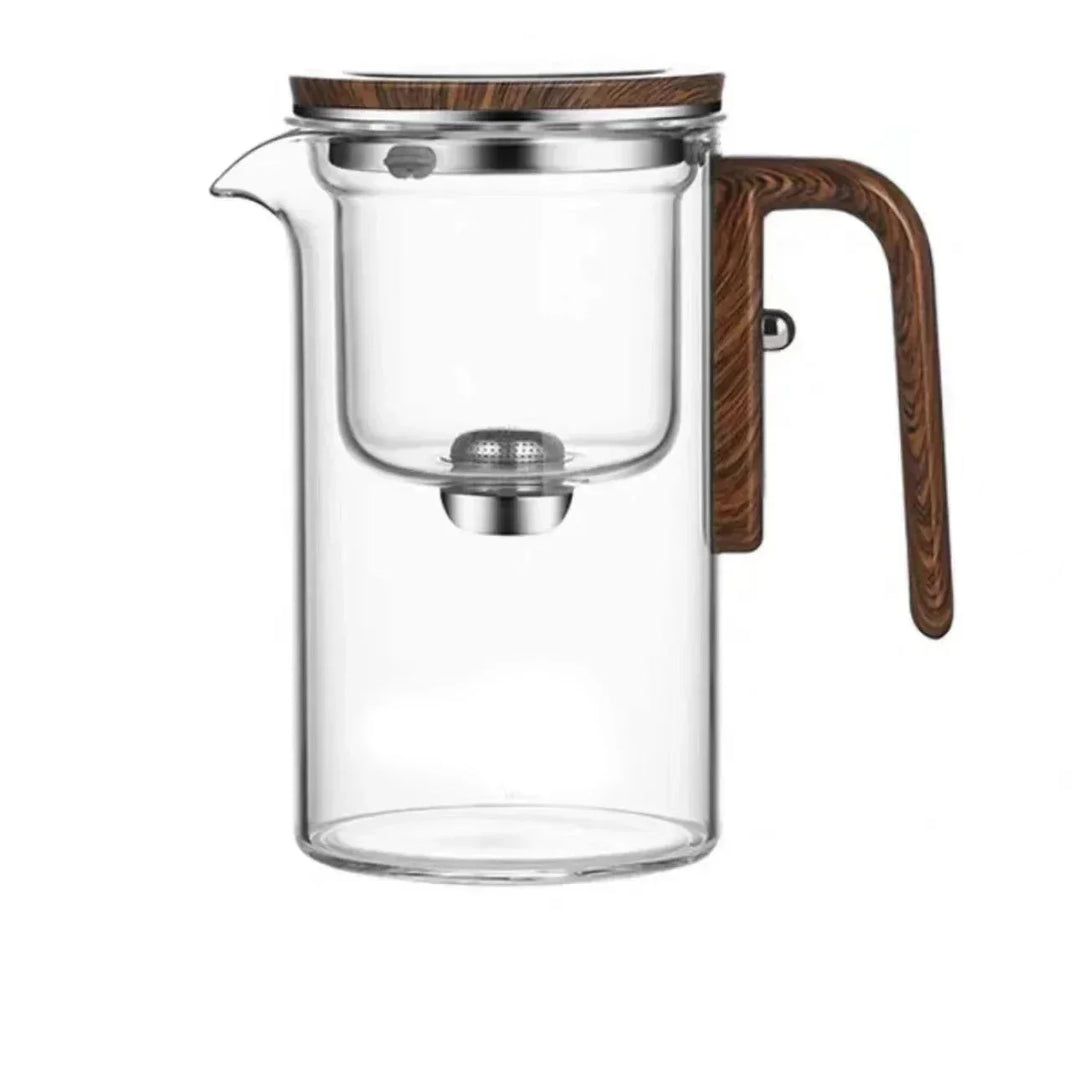 Elegante Glasteekanne TeaMagnet mit integriertem Filter und praktischem Magnetverschluss für einfache Teezubereitung.