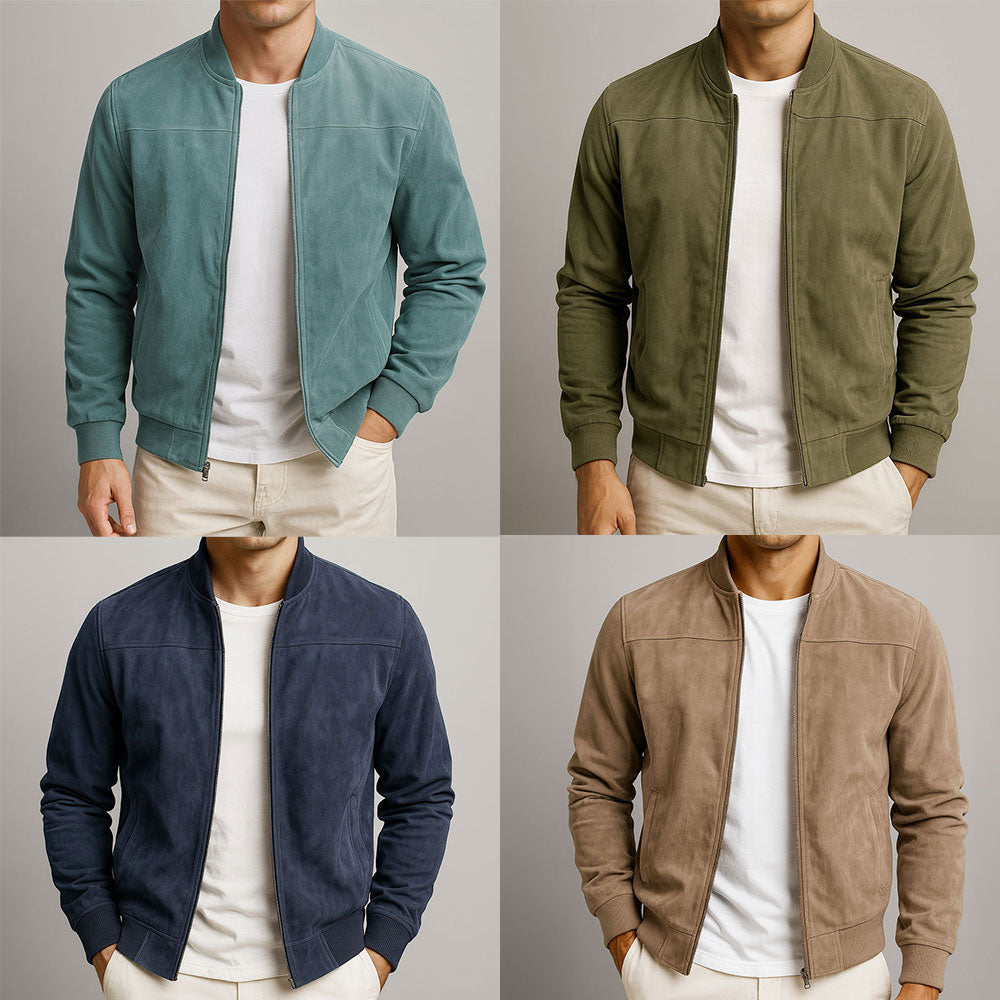 Vorderansicht der Herren Bomberjacke, stilvolle Männermode, atmungsaktiv und elegant, perfekt für Übergang.