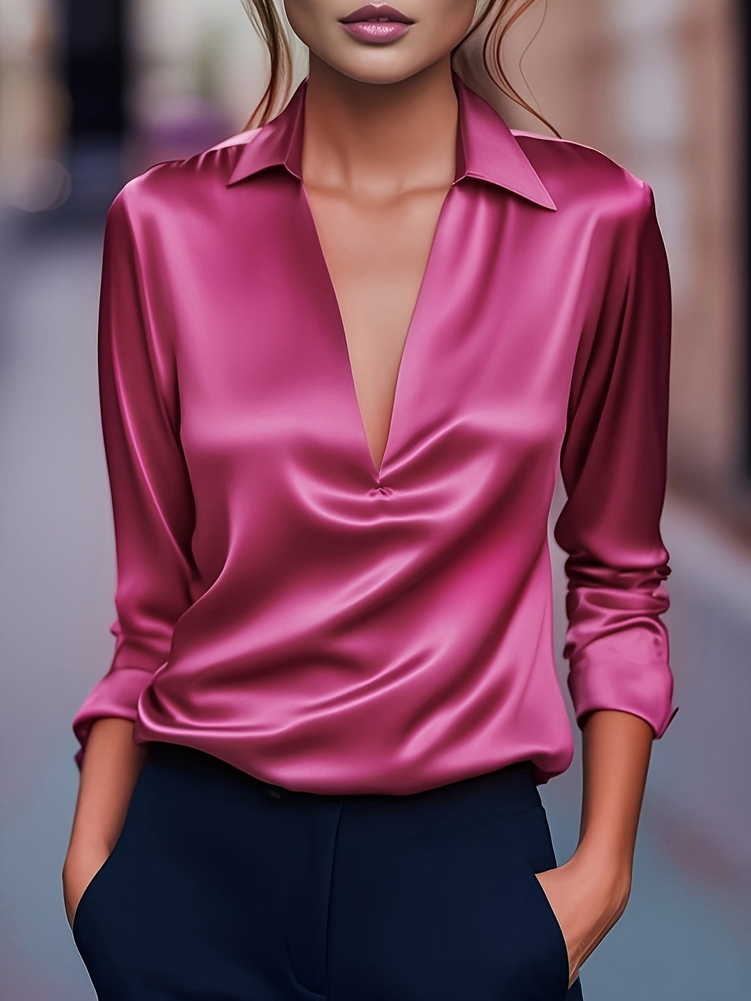 Edle Damen Bluse für Business und Freizeit, im Seiden-Look mit elegantem V-Ausschnitt.