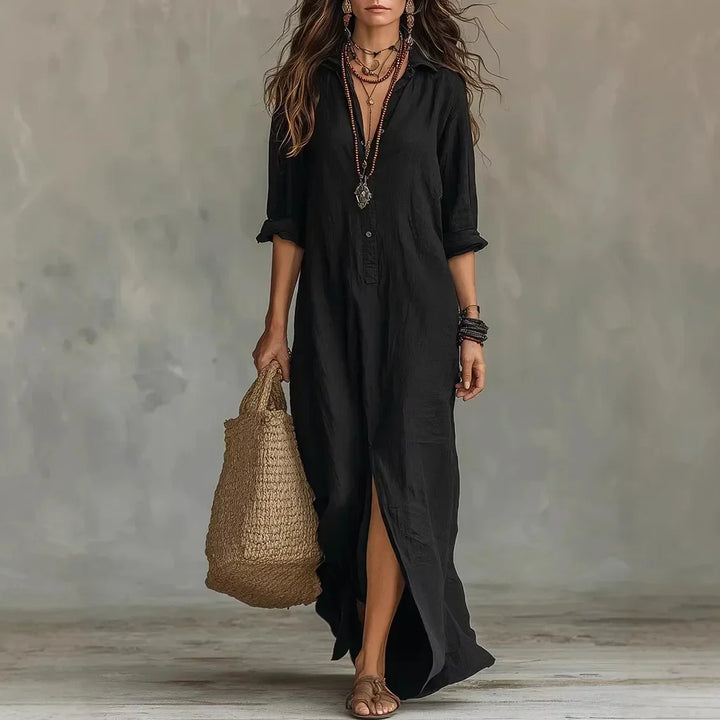 Langes fließendes Abendkleid für Damen, klassisch und bequem, ideal als Freizeit- oder Strandkleid.