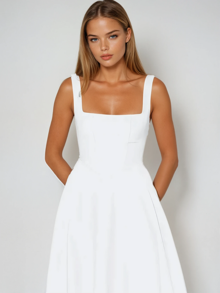 Herbstliches Damenkleid, bequem, mit quadratischem Ausschnitt, modisch & vielseitig.