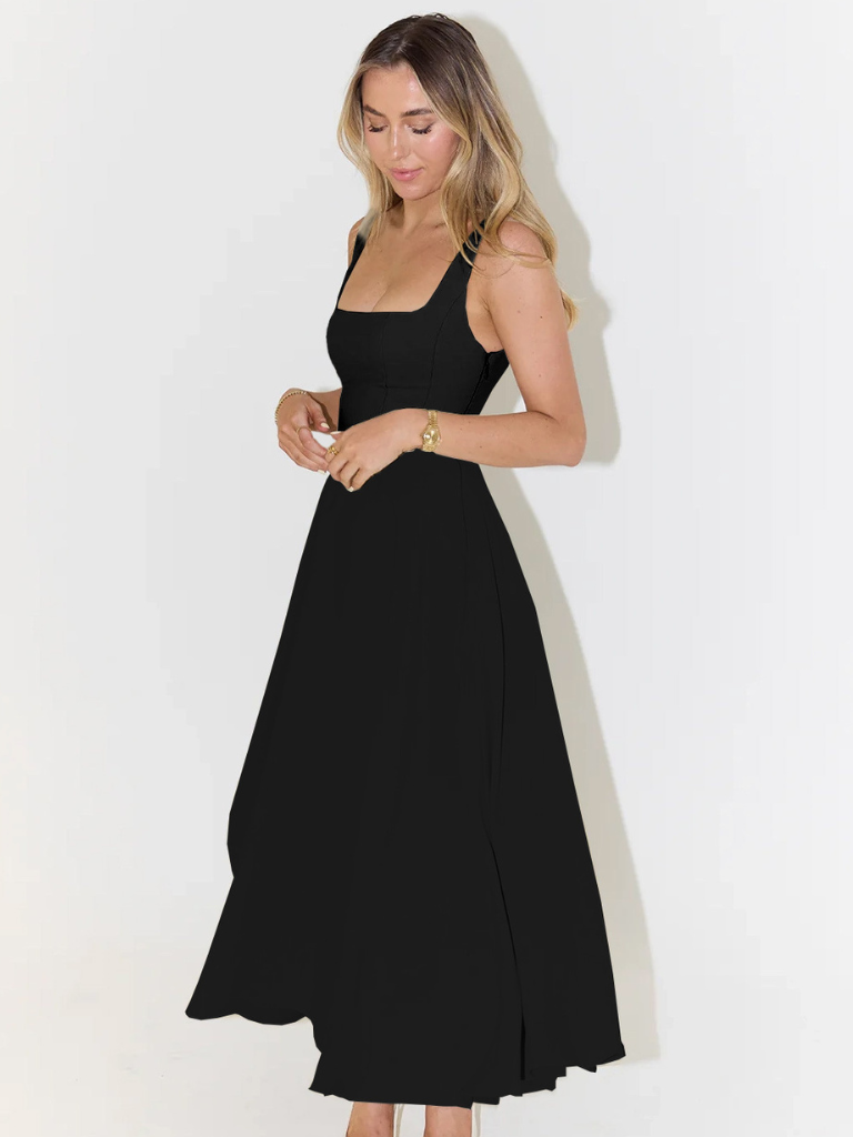 Damen Herbstkleid mit A-Linie, festlich, quadratischer Ausschnitt, modisch.
