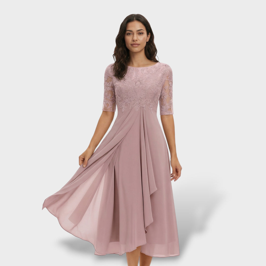 Elegantes Damen Midikleid mit Rundhalsausschnitt, perfekt für zeitlose Looks.