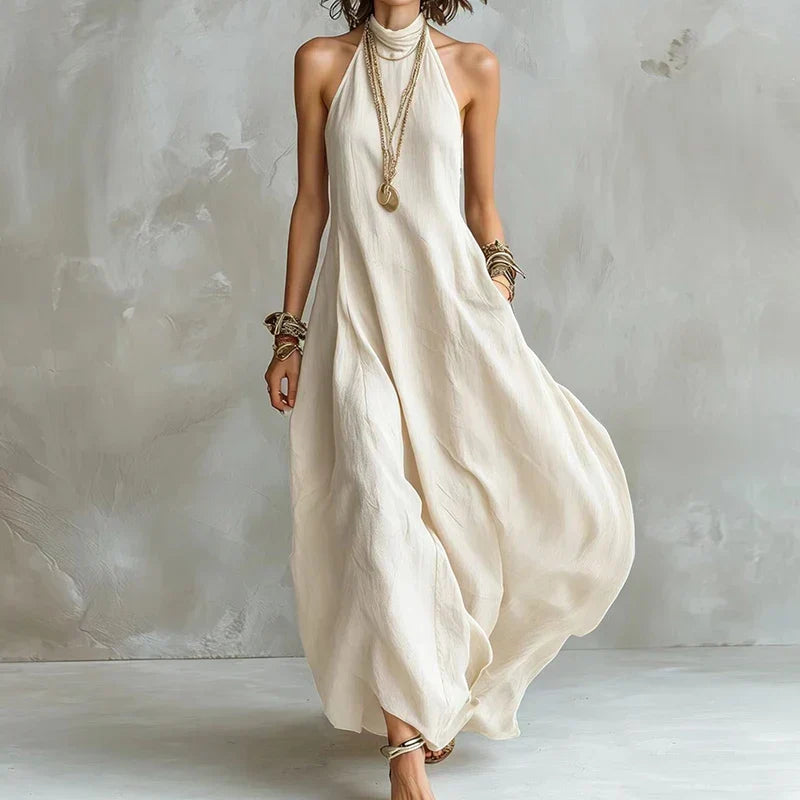 Modisches Neckholder Maxikleid für Damen, perfektes Sommerkleid mit offenem Rücken für Strand und Urlaub.