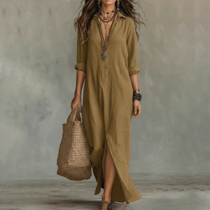 Leichtes, fließendes Damen Sommer Maxikleid mit eleganter Knopfleiste. Perfekt als lässiges Urlaubsoutfit.