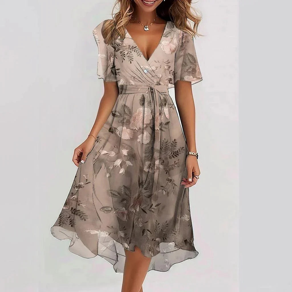 Modisches, vielseitiges Damen Midi-Kleid, fließend und elegant, ideal als Sommer- oder Partykleid.