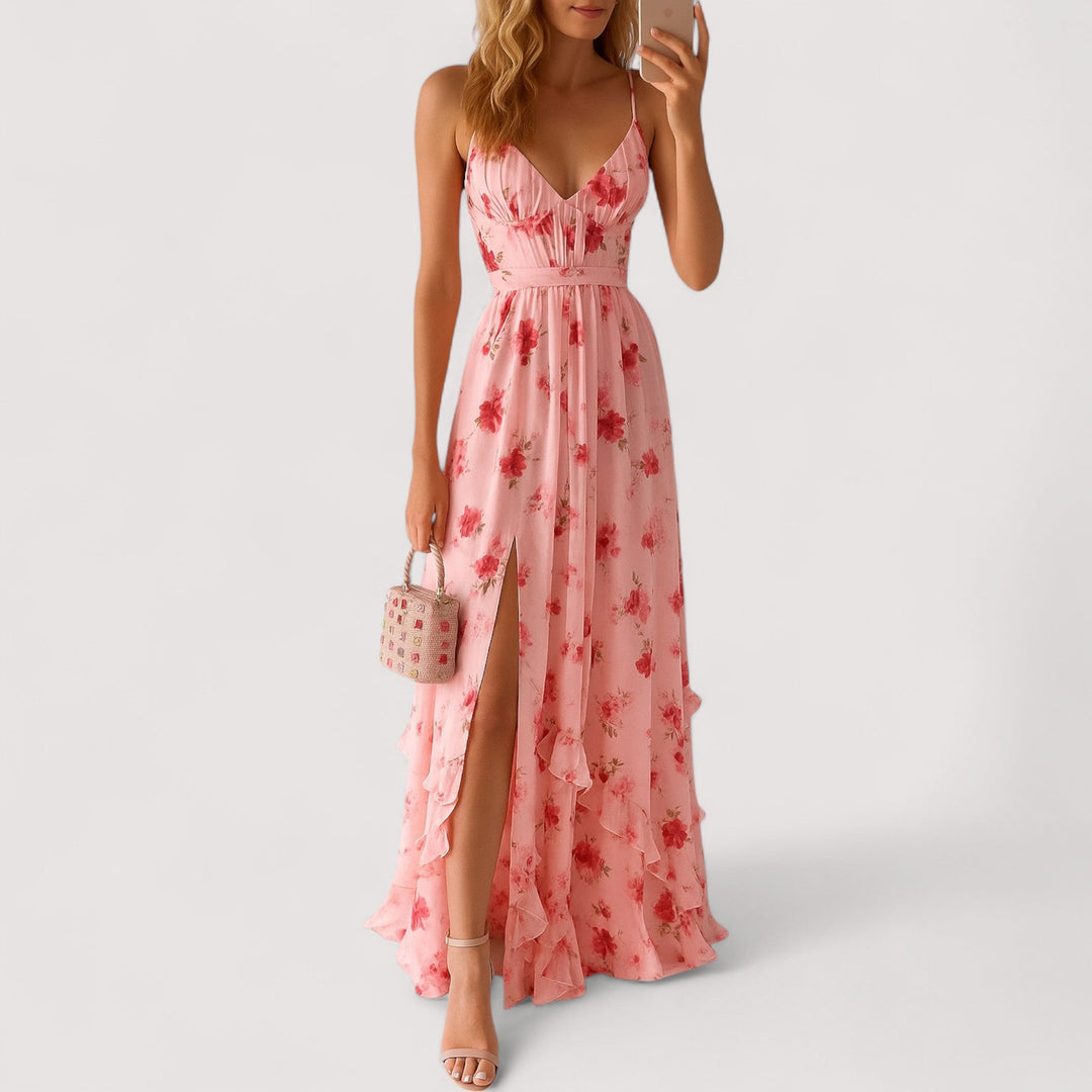 Fließendes grünes Damenkleid, locker und bequem; perfekt als Sommerkleid oder elegantes Freizeitkleid.