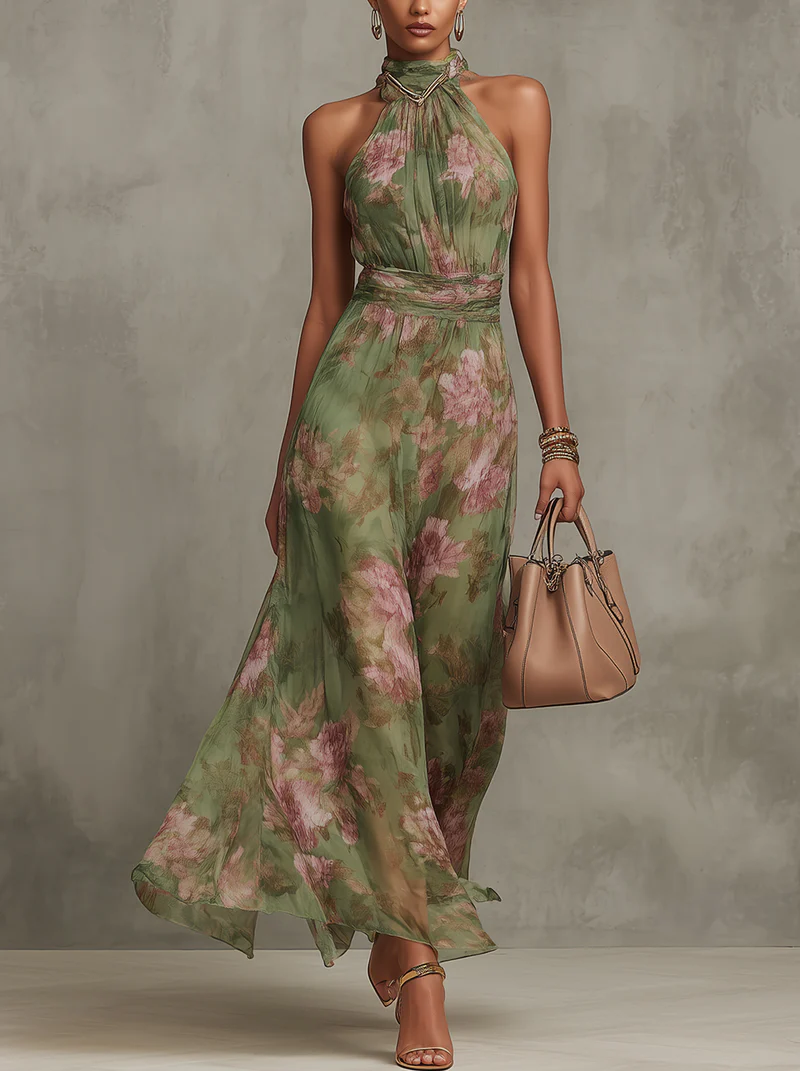 Elegantes grünes Damen Blumen Sommerkleid, luftig und bequem für warme Tage.
