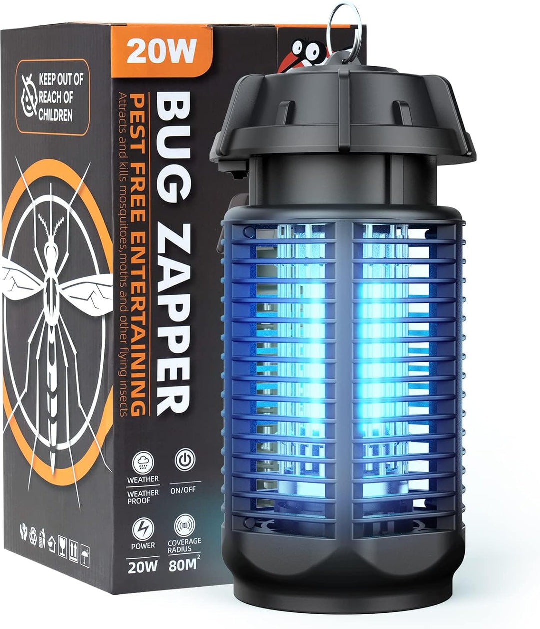 Elektrischer Insektenvernichter mit 20W UV-Licht & 4200V Gitter für effektiven Mücken- und Fliegenschutz drinnen & draußen.