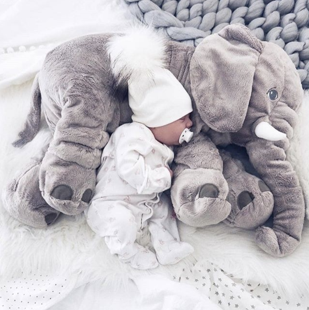 Buntes Plüsch Elefant Kuschelkissen in Grau, Rosa, Blau; weiches Spielzeug & Babygeschenk für Neugeborene.